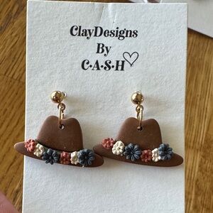 Brown Floral Hat Earrings